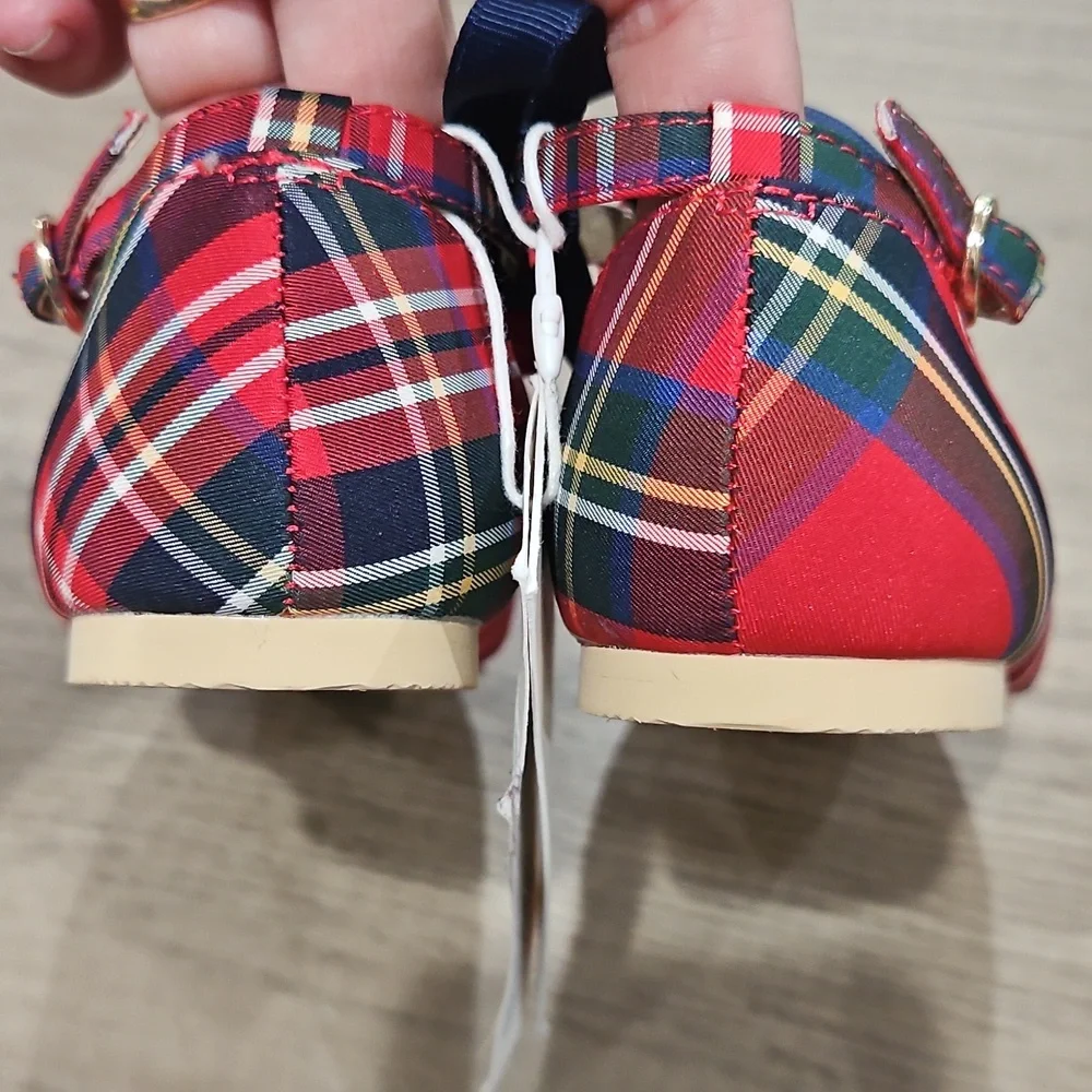 Janie and Jack Plaid Kids Shoes with Red and Blue Accents size 9